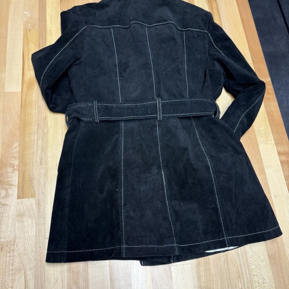 Wilsons Leather Black Trench Coat Y2K - Picture 9 of 12